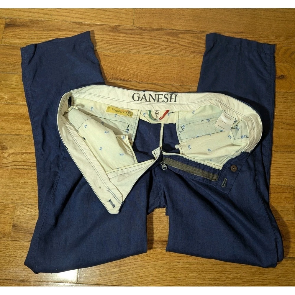 Coastal Old Money Linen Pants Ganesh Italy Blue Straight Regular Fit 36‎